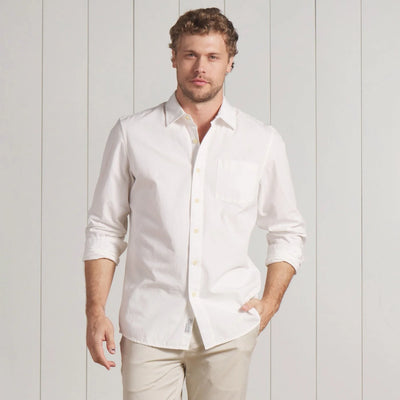 Amalfi Textured Linen Cotton Long Sleeve Shirt - White