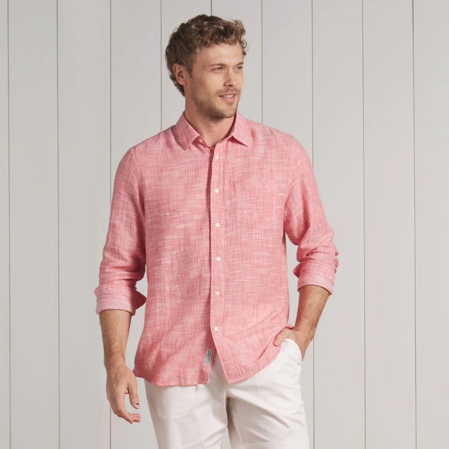 Madras Cottage Loom Chambray Shirt - Red Stripe