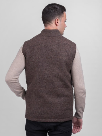 Irish Tweed Gilet Vest w/ Leather Trim - Barleycorn Brown