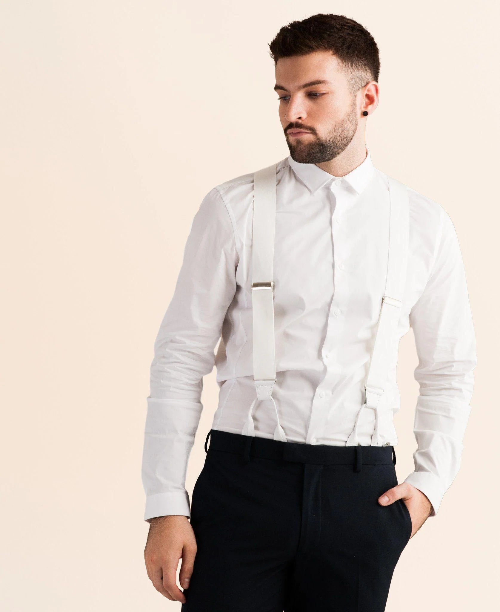 Formal White Suspenders - Alabaster Lite