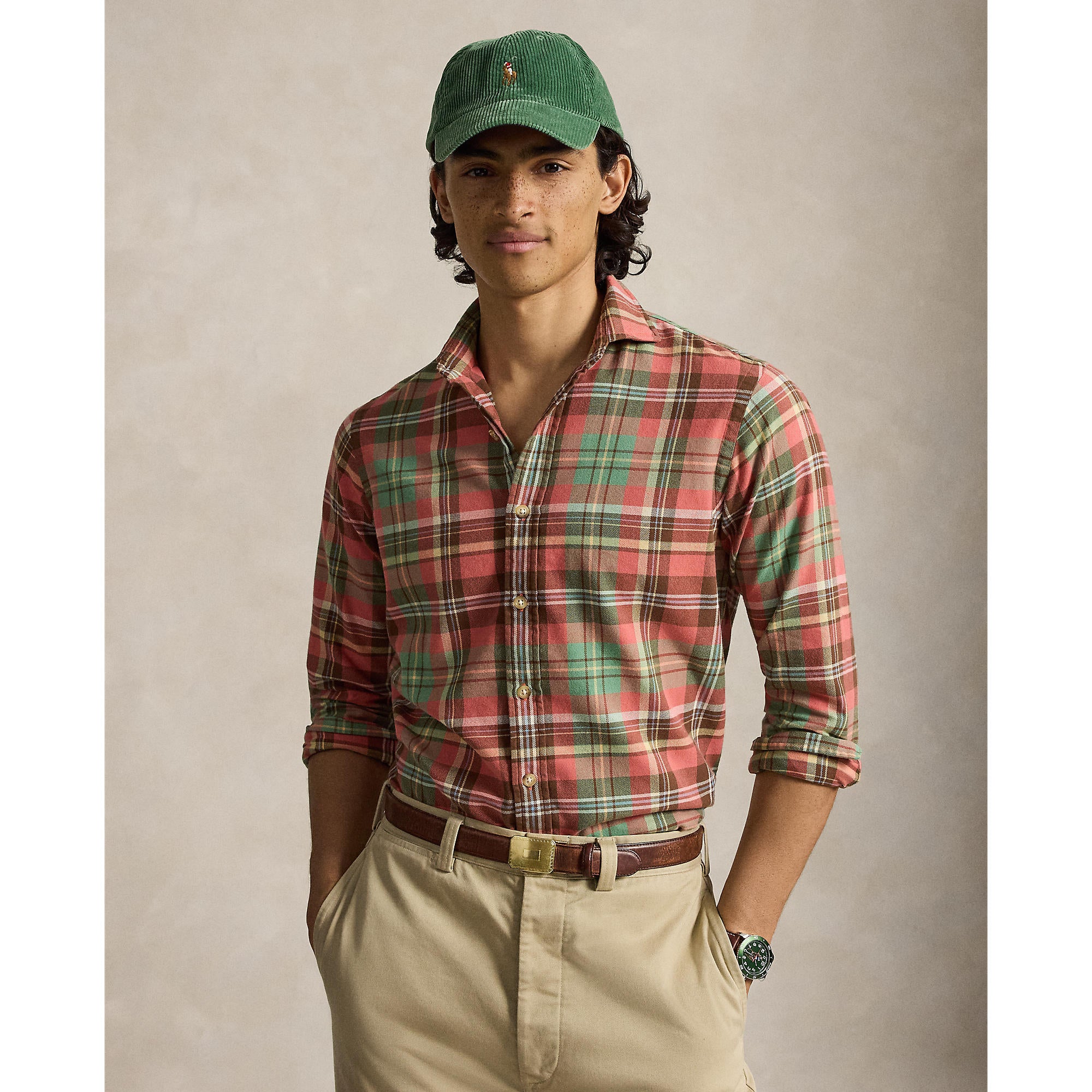 Sueded Flannel Whitfield Workshirt - Ochre Green Multi