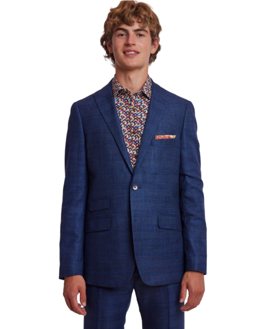 Ashton Peak Jacket - slim - Blue Cognac Check