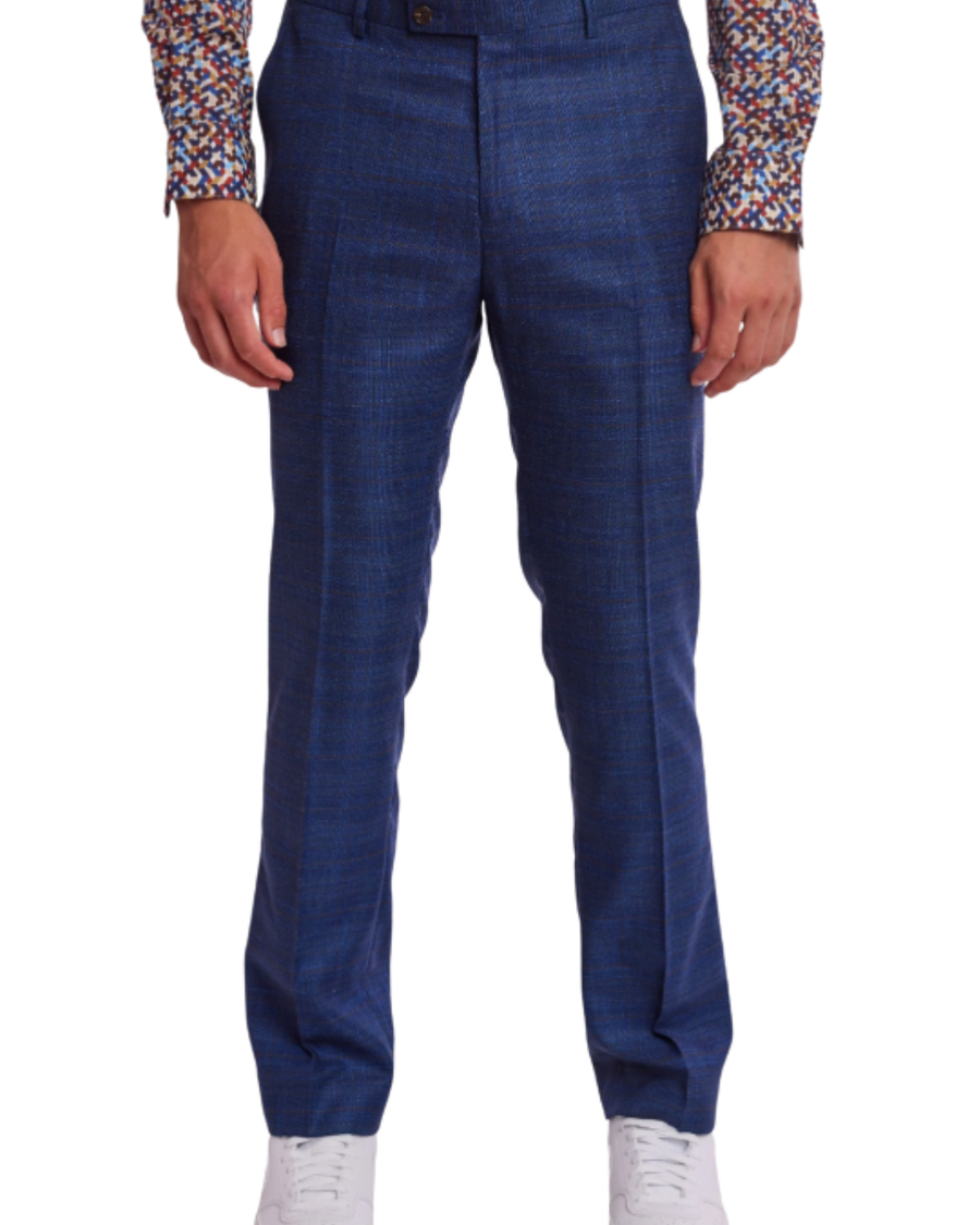 Downing Pants - slim - Blue Cognac Check