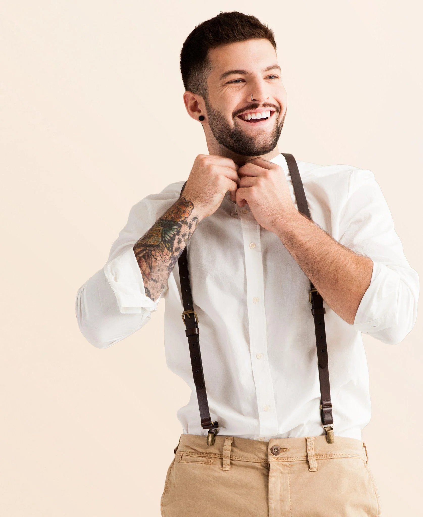 Leather Suspenders - Chestnut Java