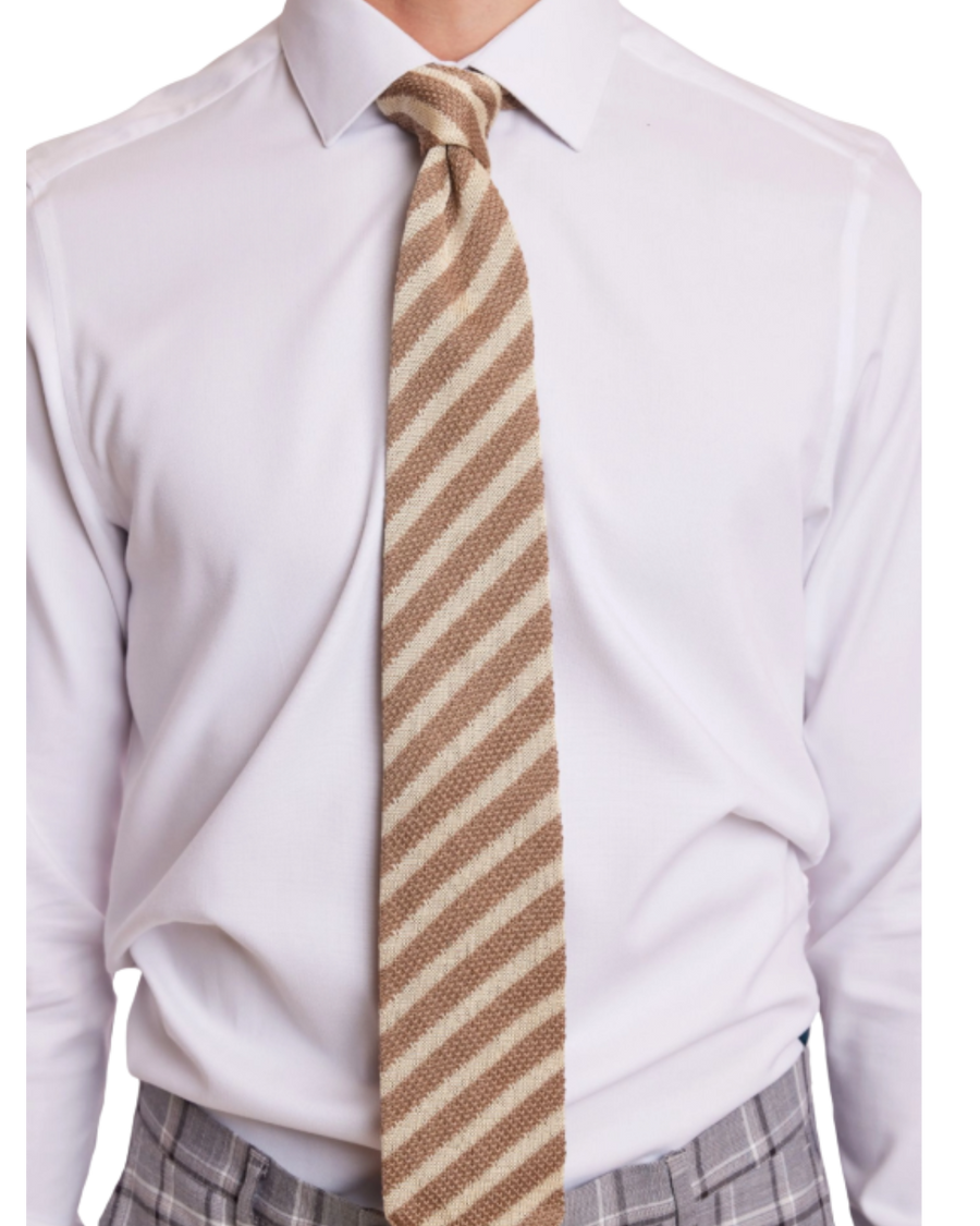 Stanley Striped Knit Tie - Creamy Tan