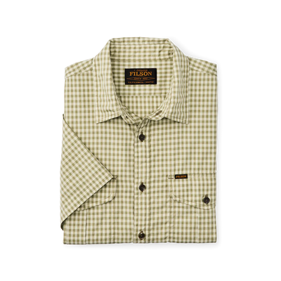Washed Short Sleeve Feather Cloth Shirt - Green Ivory Gingham