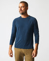 Long Sleeve Sueded Cotton Crew - Carbon Blue