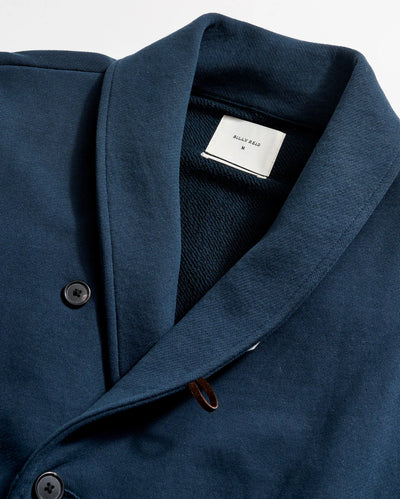 John French Terry Cotton Shawl Cardigan - Carbon Blue