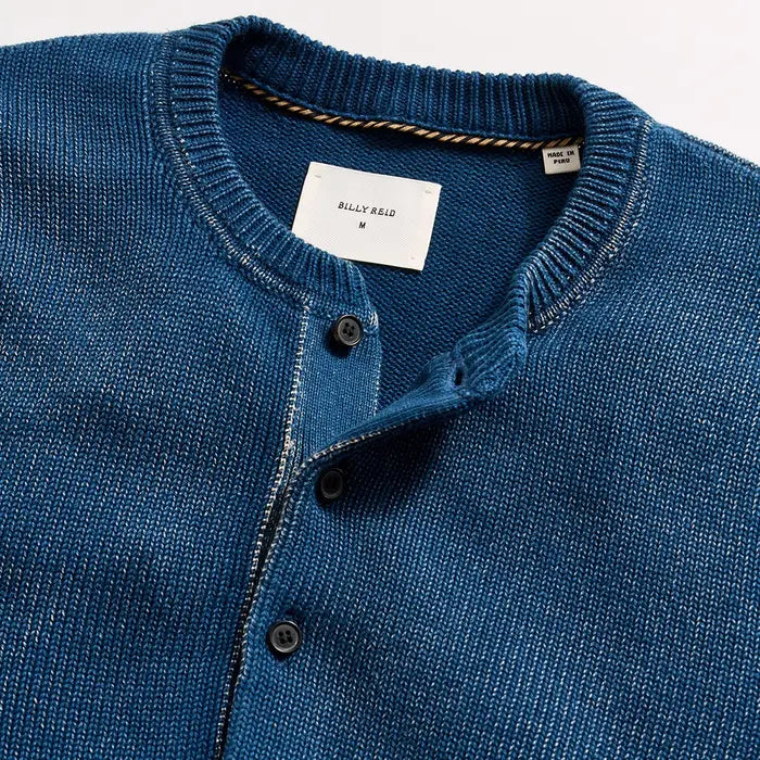 Garment-Dyed Henley Sweater - Tide Blue