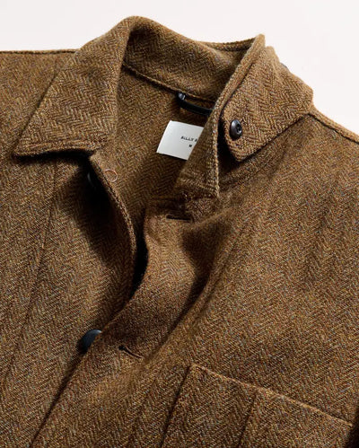 Wool Herringbone Chore Coat - Olive Herringbone
