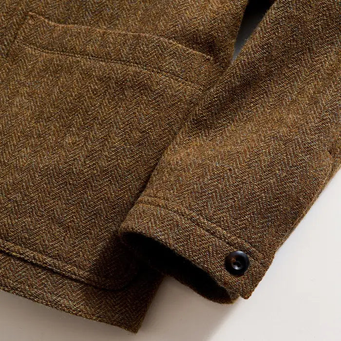 Wool Herringbone Chore Coat - Olive Herringbone