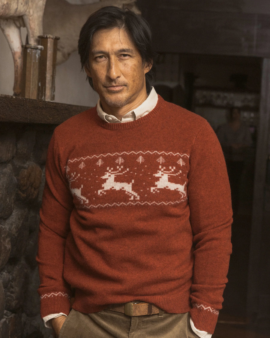 Reindeer Lambswool Sweater - Holiday Red