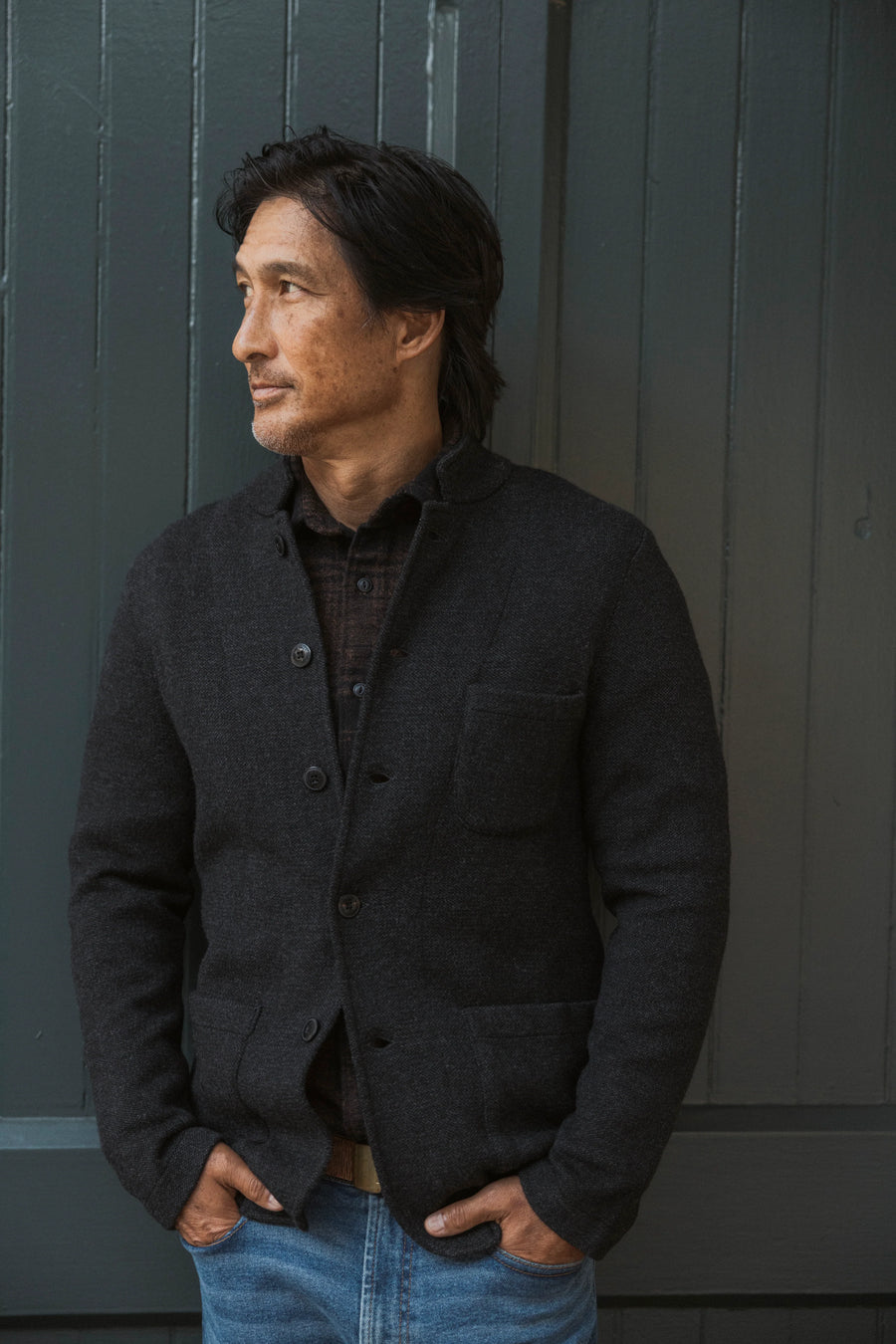 Nelson Knitted Lambswool Swacket -Charcoal