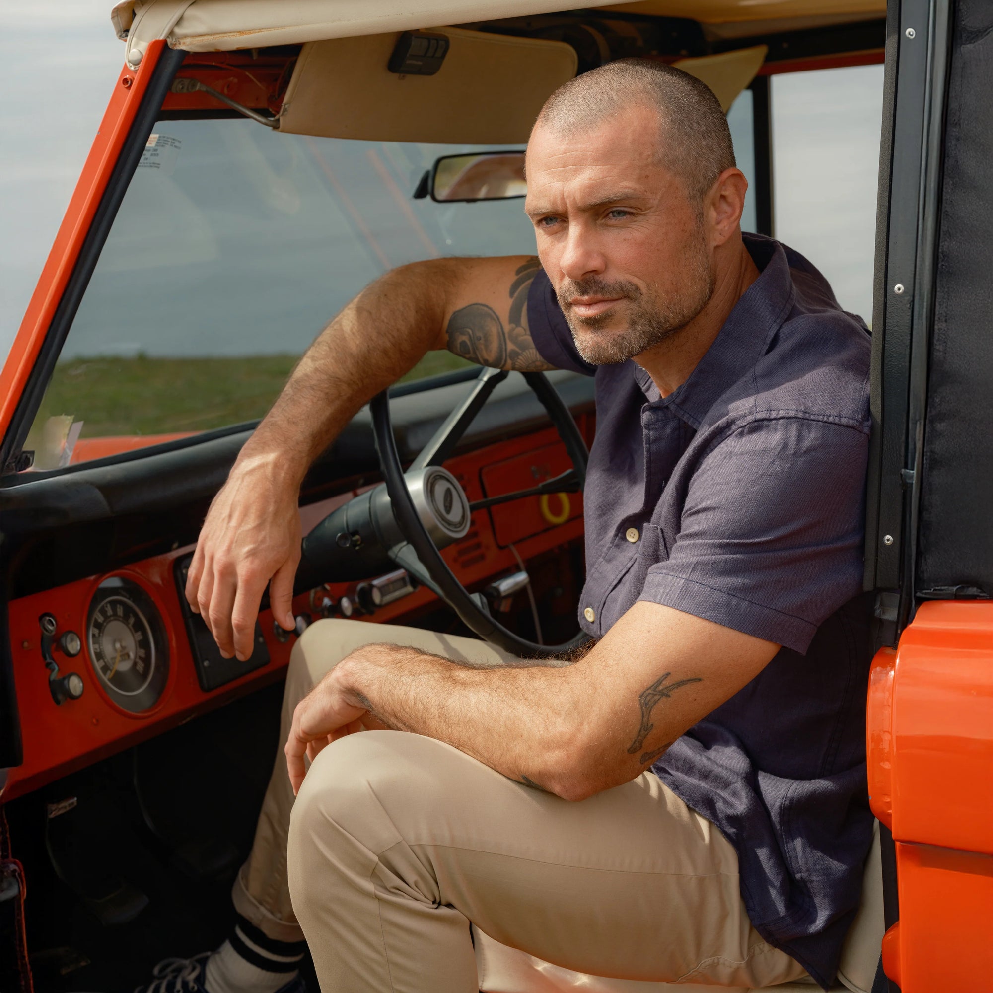 Amalfi Textured Hemp Linen Cotton Short Sleeve - Blue Steel