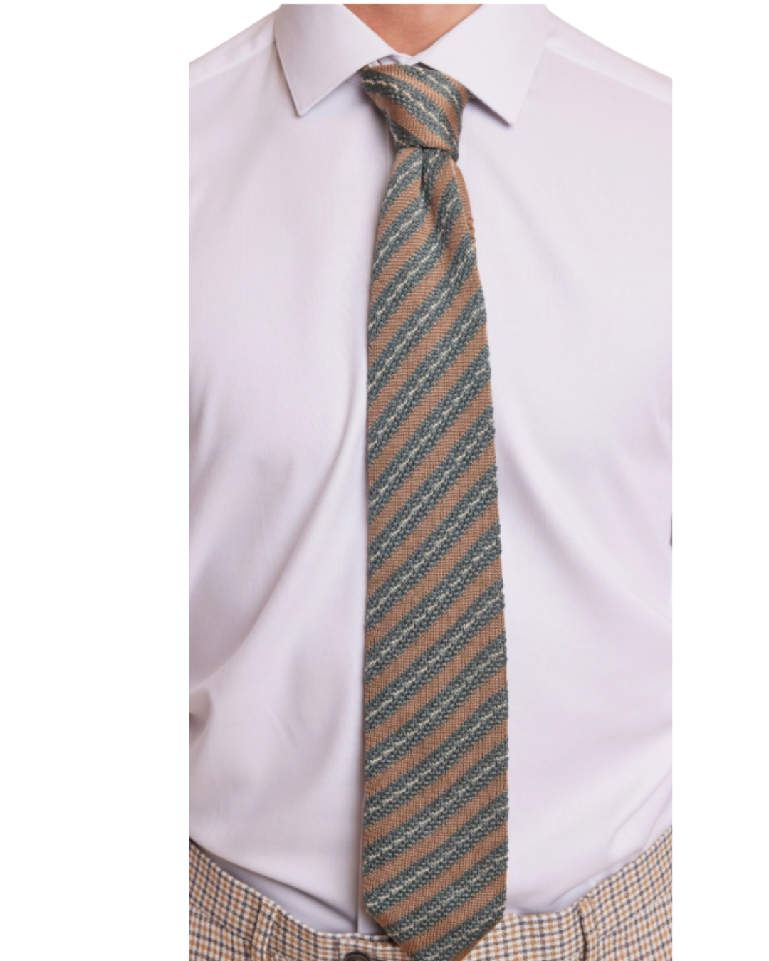 Stanley Striped Knit Tie - Green Creamy Tan