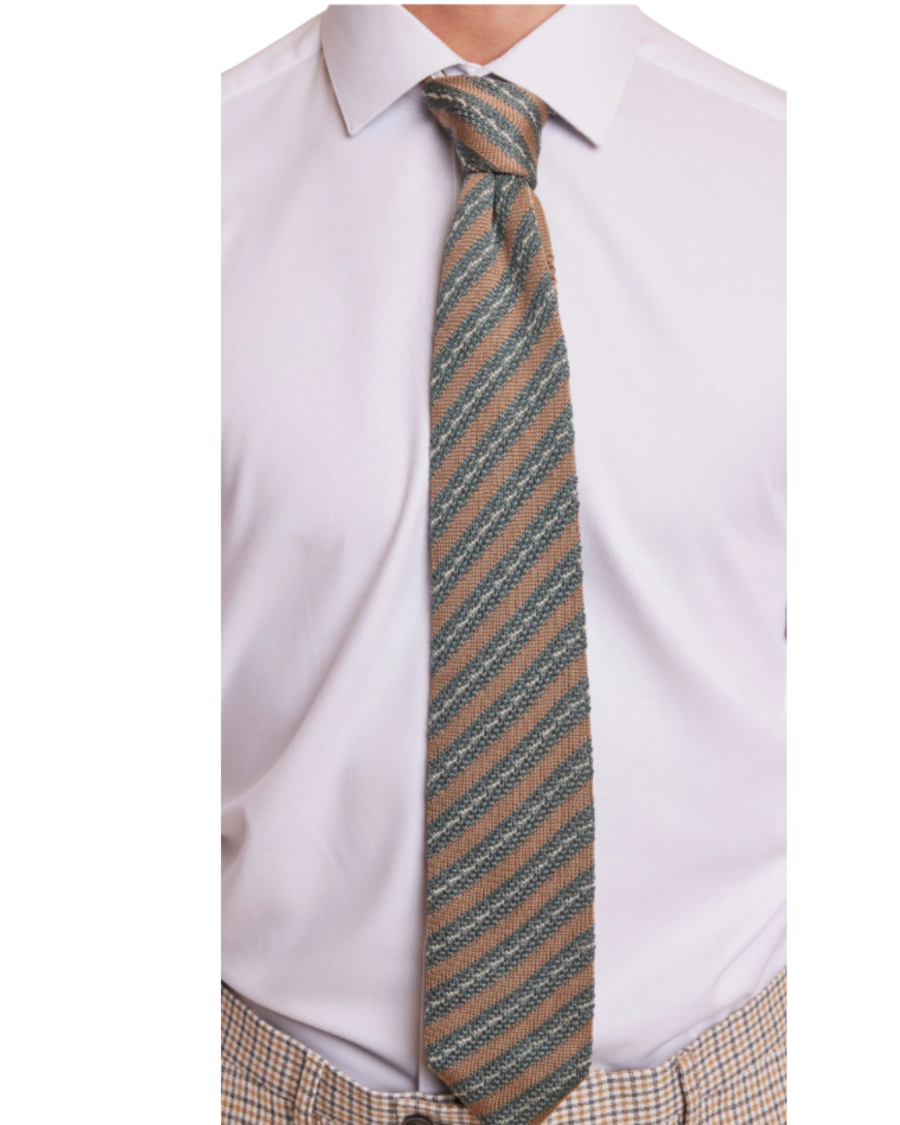 Stanley Striped Knit Tie - Green Creamy Tan