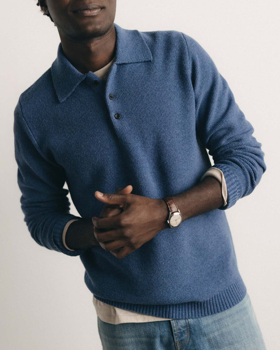 The Newton Sweater Polo - Heather Clear Blue