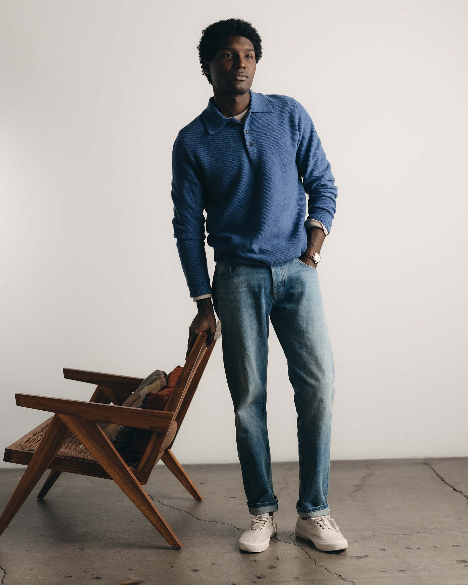 The Newton Sweater Polo - Heather Clear Blue