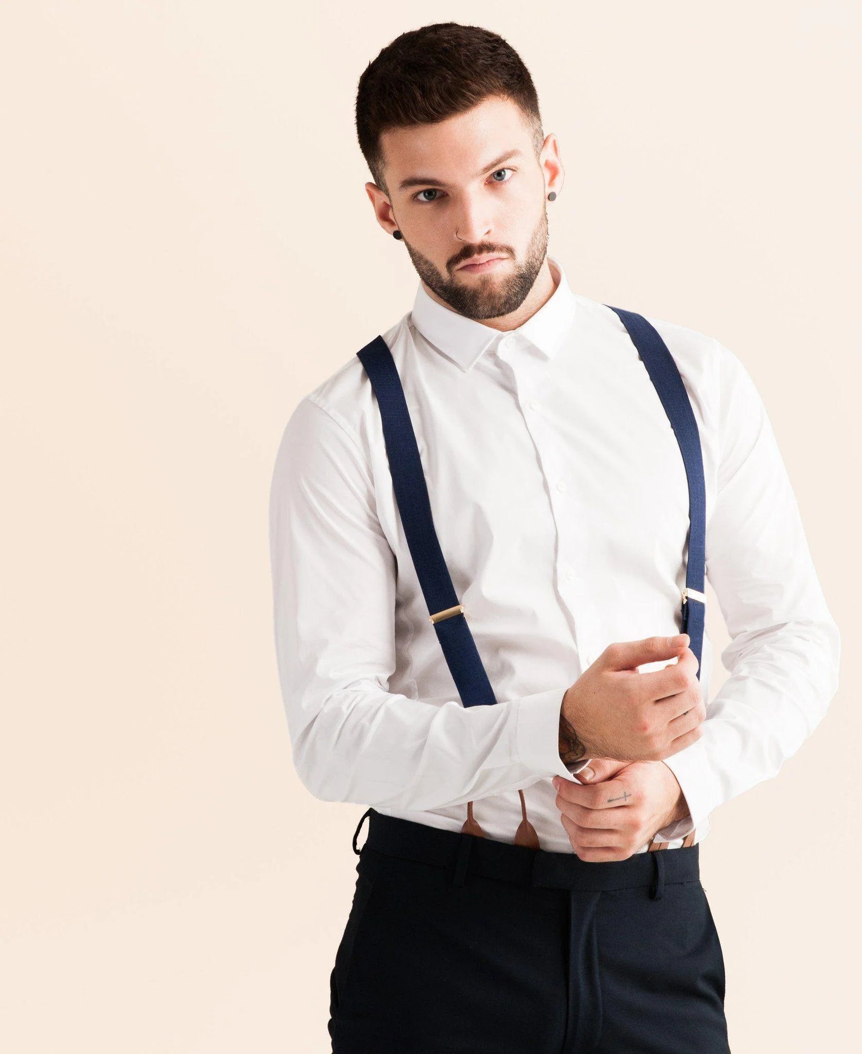 Classic Silk Suspenders - Navy Tides