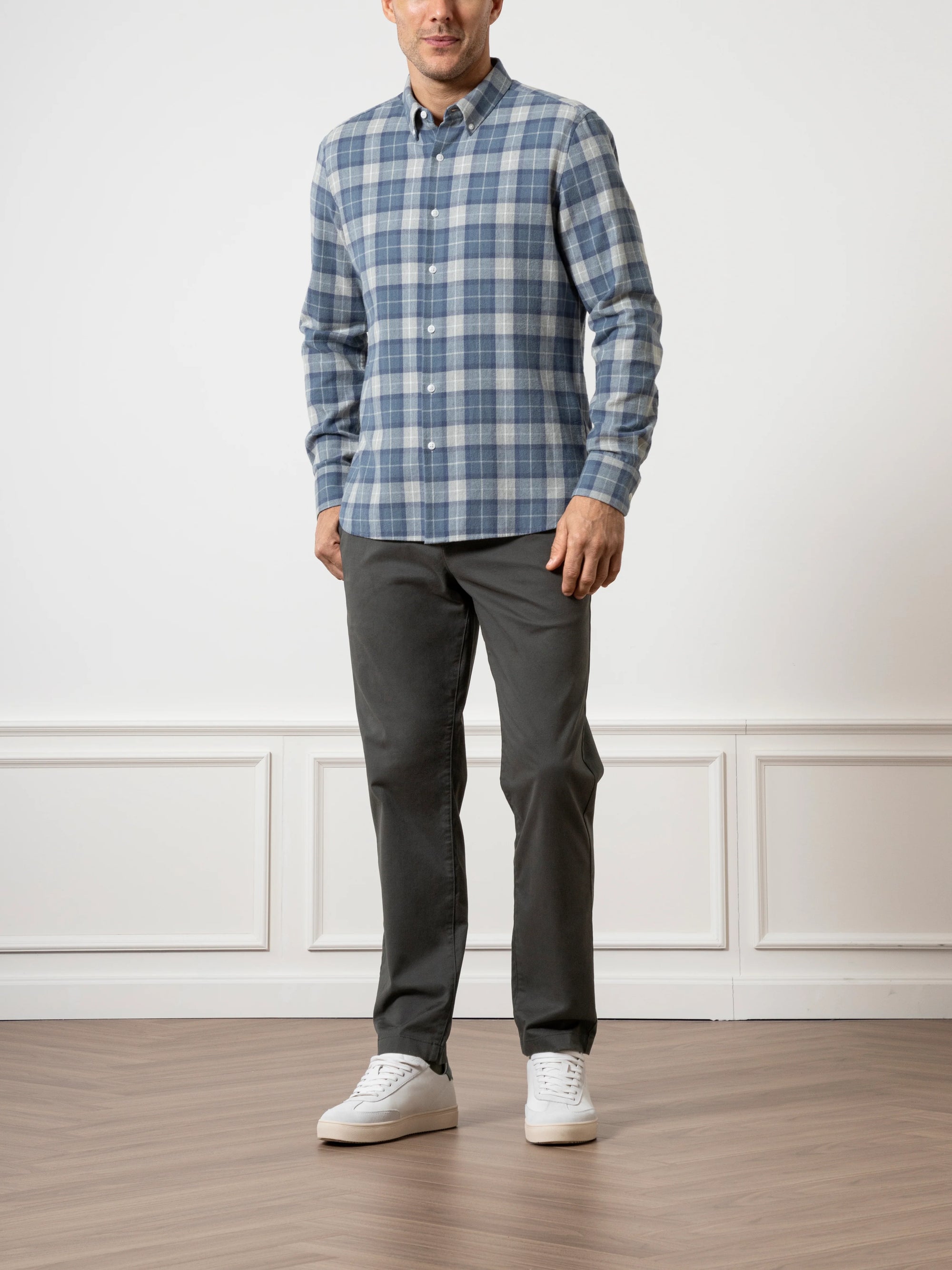 Fulton Flannel Check Shirt - Light Grey & Mid Blue