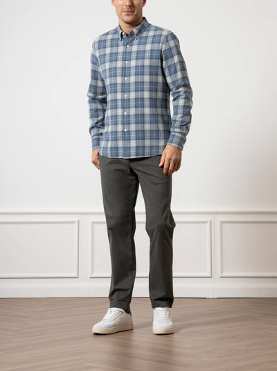 Fulton Flannel Check Shirt - Light Grey & Mid Blue