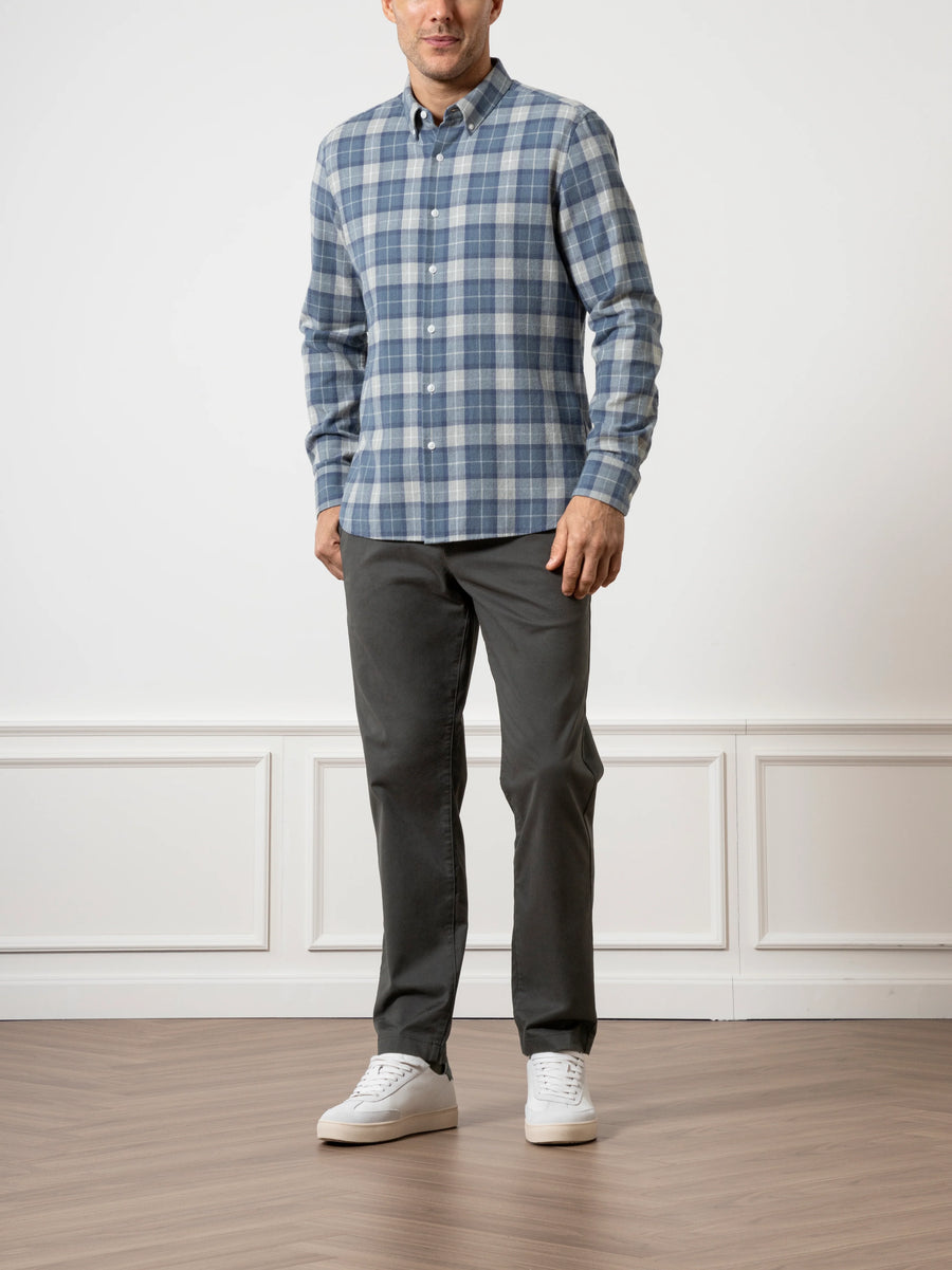 Fulton Flannel Check Shirt - Light Grey & Mid Blue