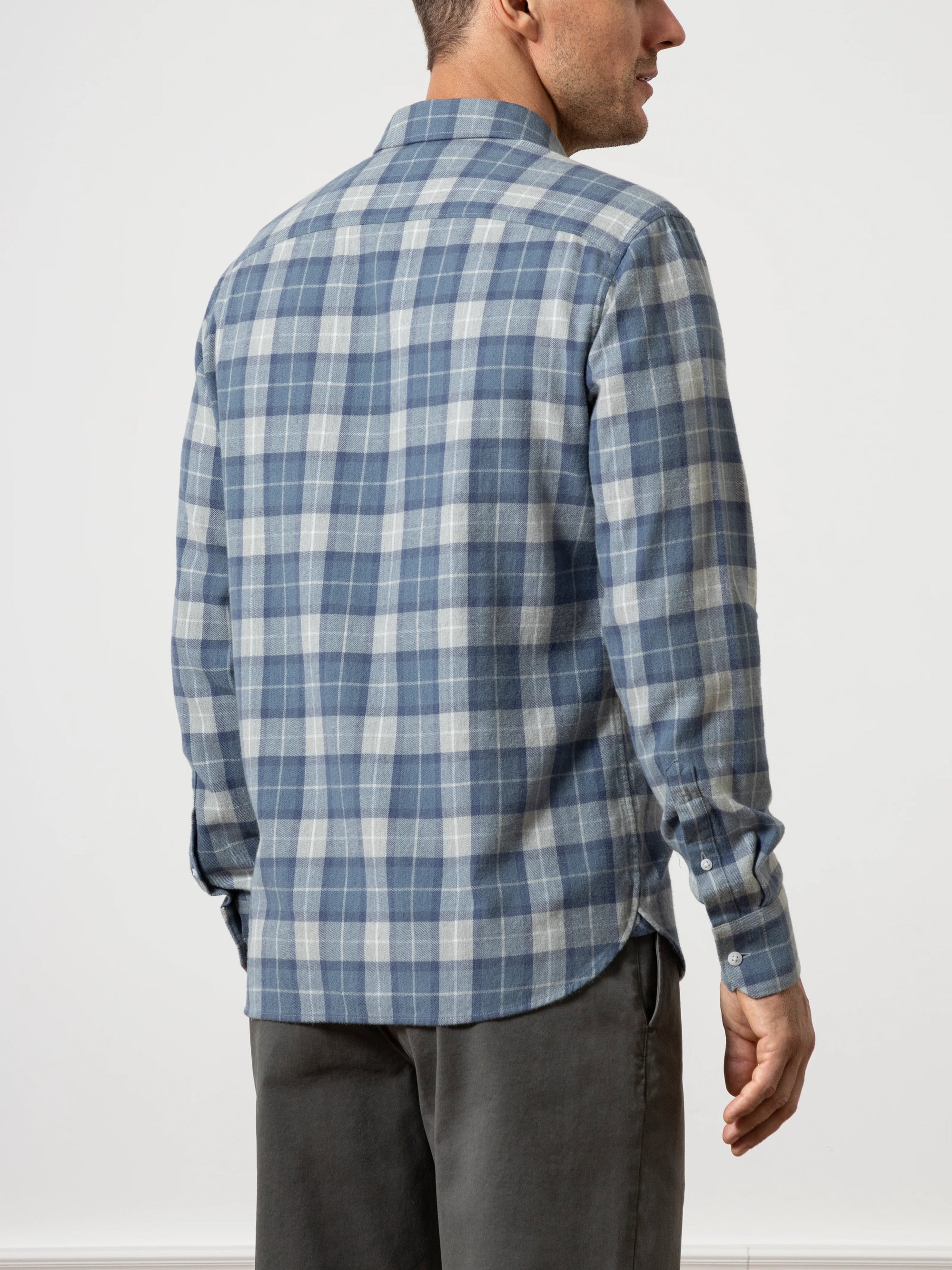 Fulton Flannel Check Shirt - Light Grey & Mid Blue