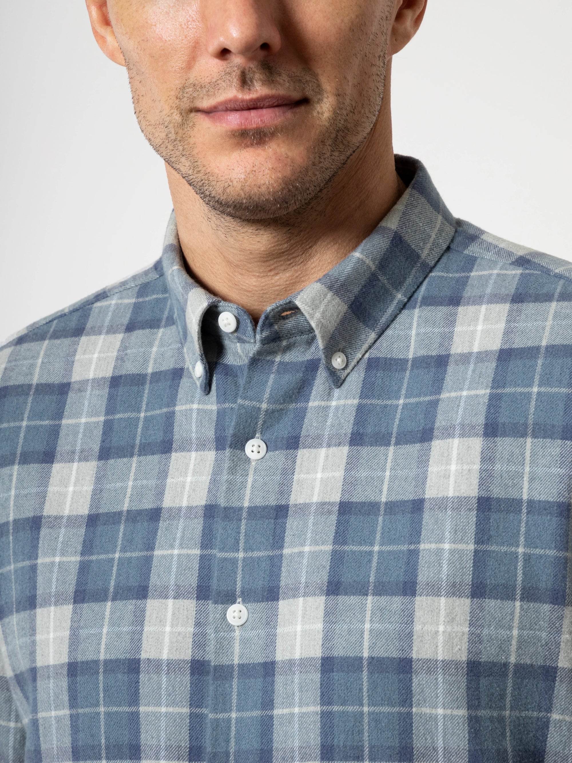 Fulton Flannel Check Shirt - Light Grey & Mid Blue