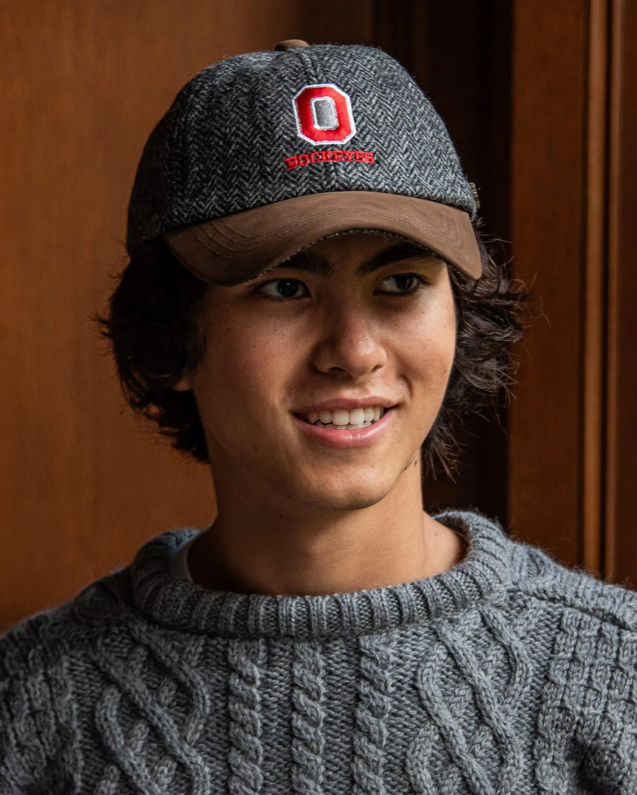 OSU Grey Wool Herringbone Cap w/ Leather Bill - Dull Brown