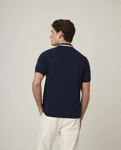 Textured Knit Cotton Polo - Navy