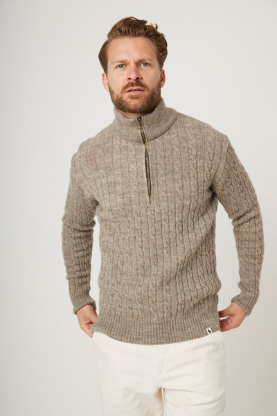 Cable Knit Zip Sweater - Oak