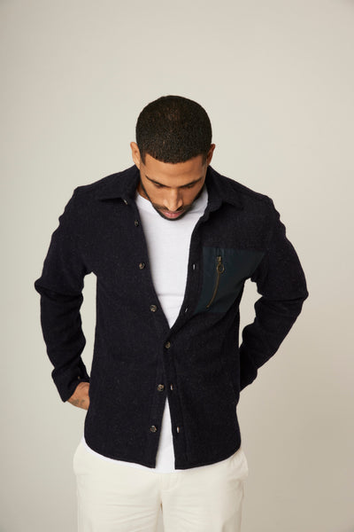 Zip Pocket Wool Overshirt - Navy