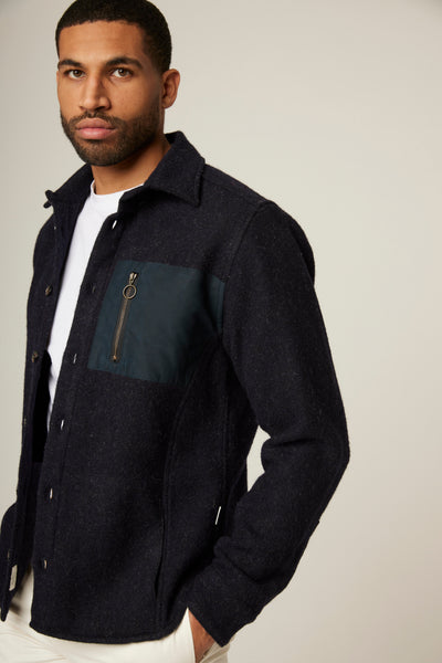 Zip Pocket Wool Overshirt - Navy