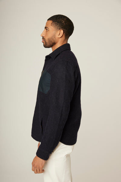 Zip Pocket Wool Overshirt - Navy