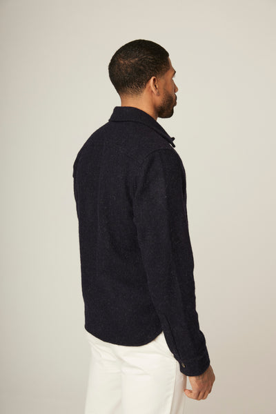 Zip Pocket Wool Overshirt - Navy