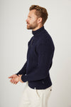 Cable Knit Zip Sweater - Navy