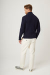 Cable Knit Zip Sweater - Navy