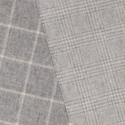 Abraham Moon Merino Scarf - Double Face Windowpane Ecru & Grey