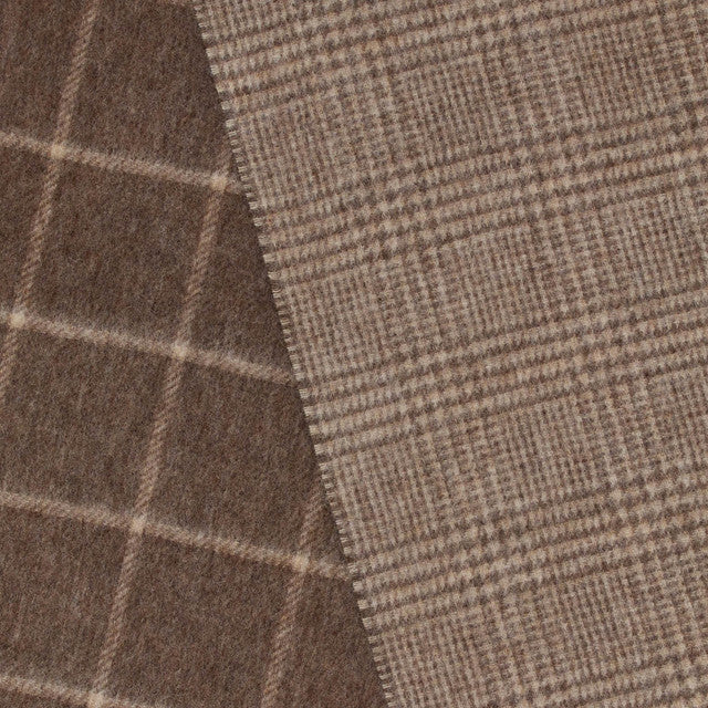 Abraham Moon Merino Scarf - Double Face Windowpane Natural & Fawn