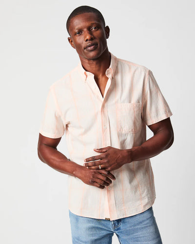Line Plaid Tuscumbia Short Sleeve Button Down - Peached Coral