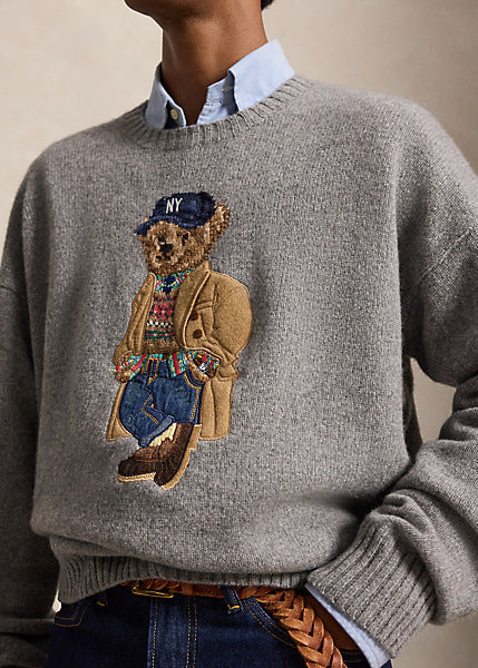 Relaxed Fit Polo Bear Sweater - Grey