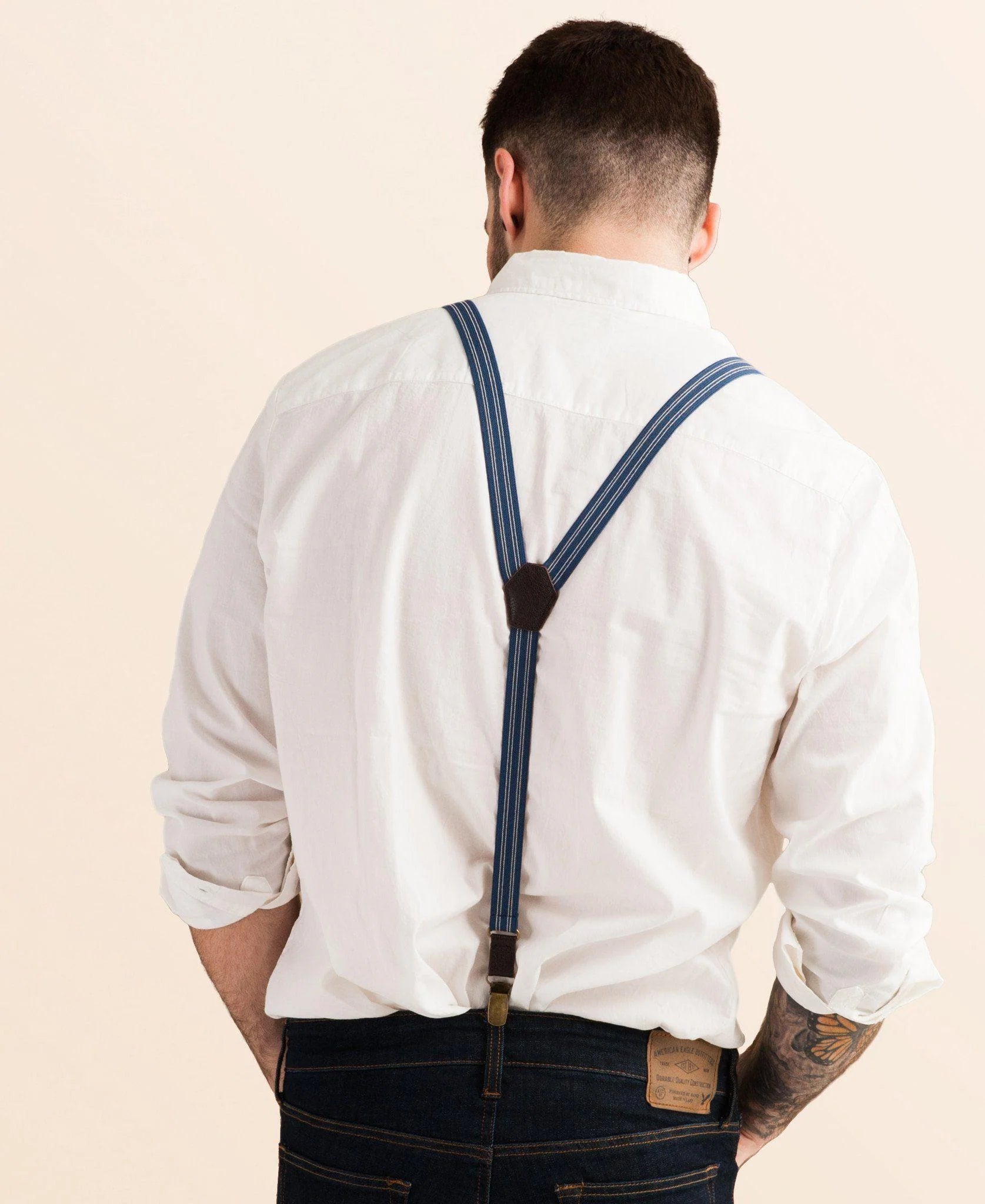 Skinny Suspenders - Scholar Navy Blue Pin Striped