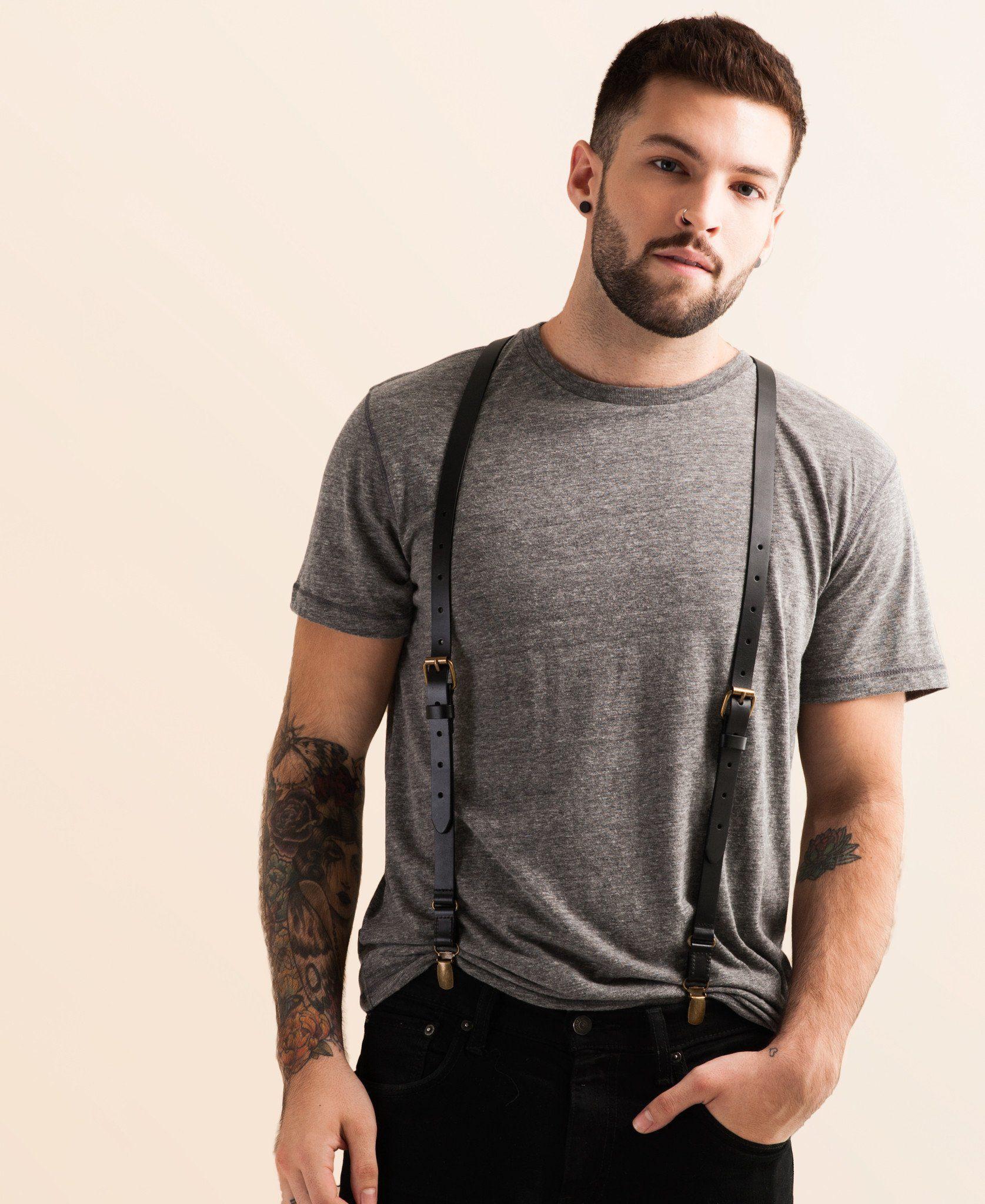 Leather Suspenders - Smoke Black