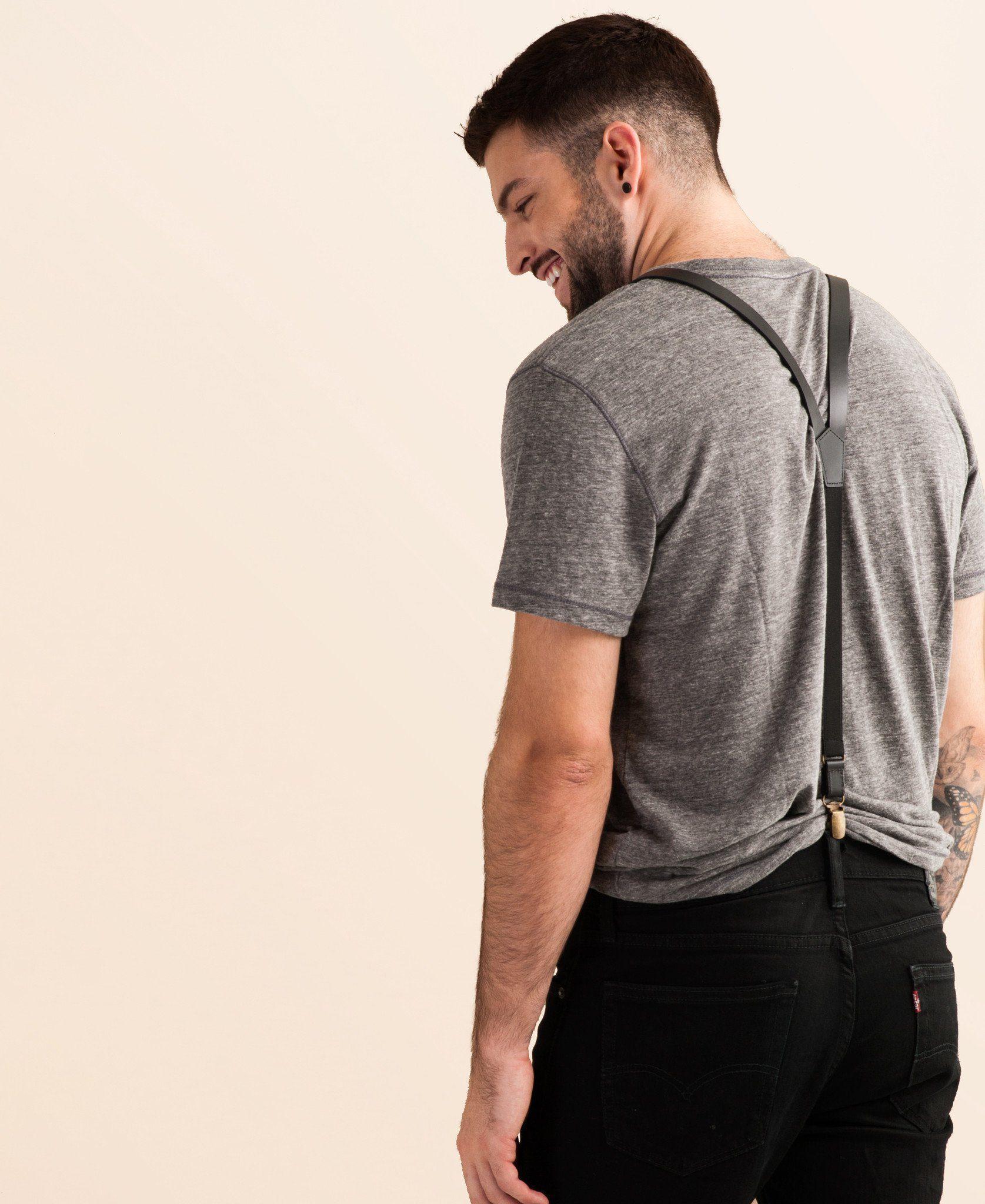 Leather Suspenders - Smoke Black