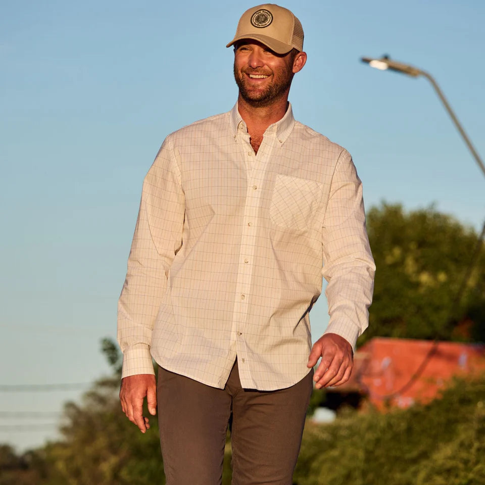 Powell Performance Sport Shirt - Blue & Tan Plaid