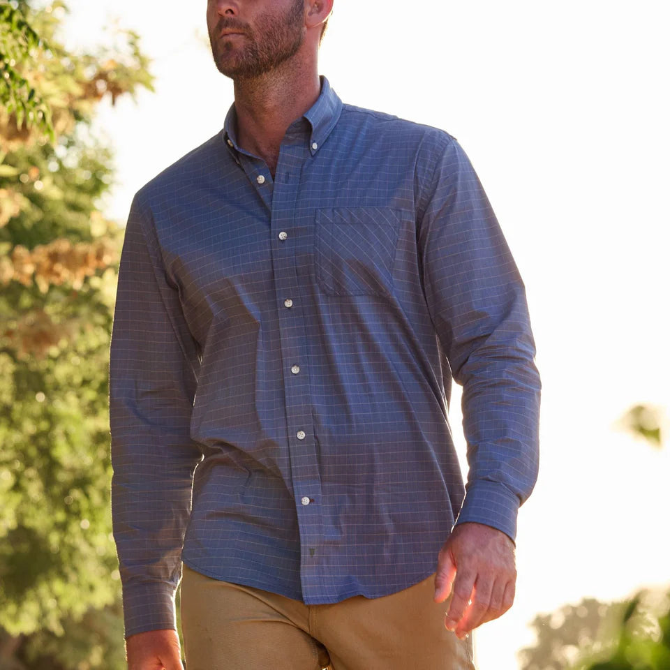 Powell Performance Sport Shirt - Slate Blue Check