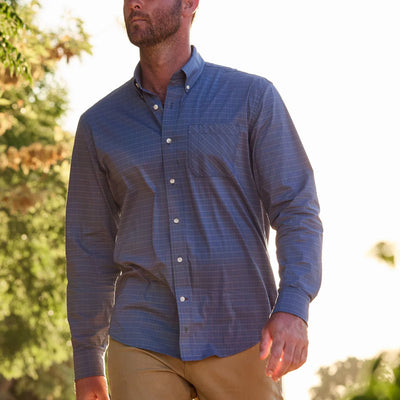 Powell Performance Sport Shirt - Slate Blue Check