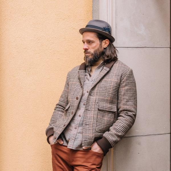 Varsity Jacket in Wool Blend - Glen Plaid