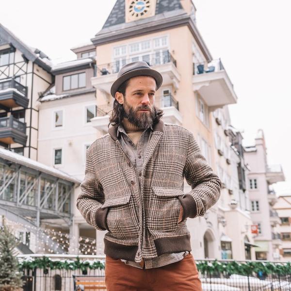 Varsity Jacket in Wool Blend - Glen Plaid