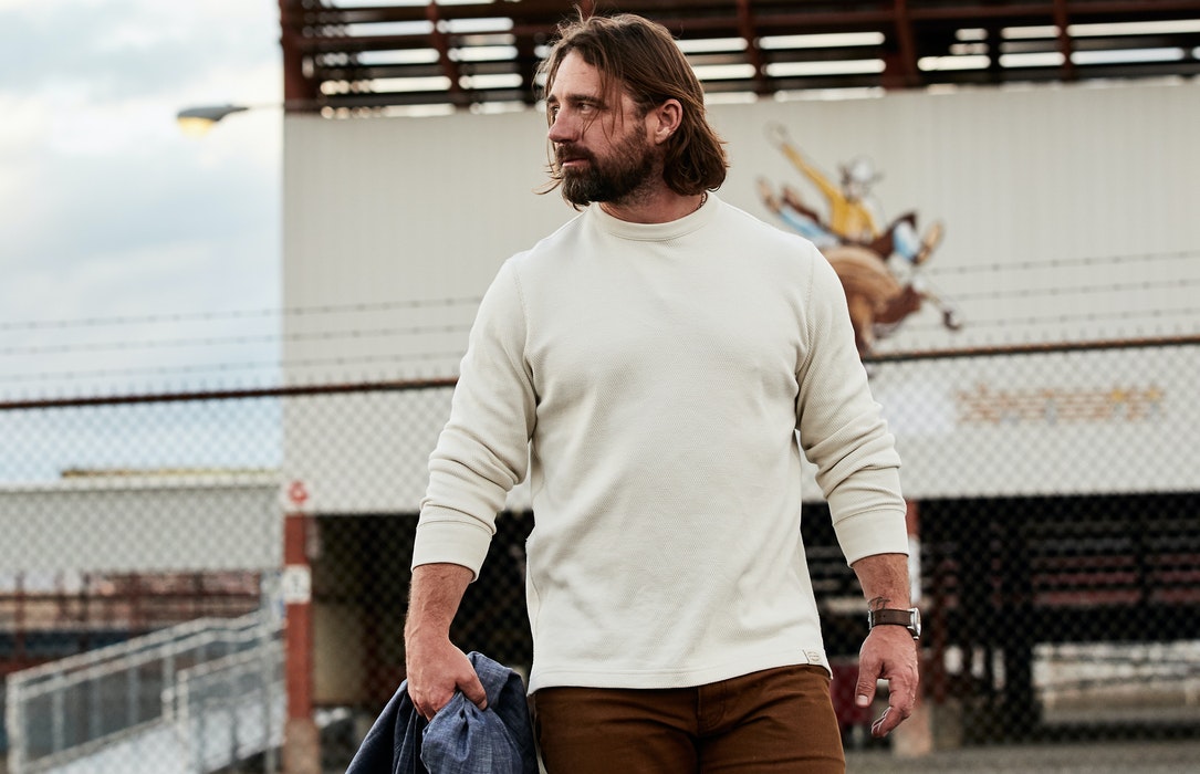 Waffle Knit Thermal Crewneck - Sand